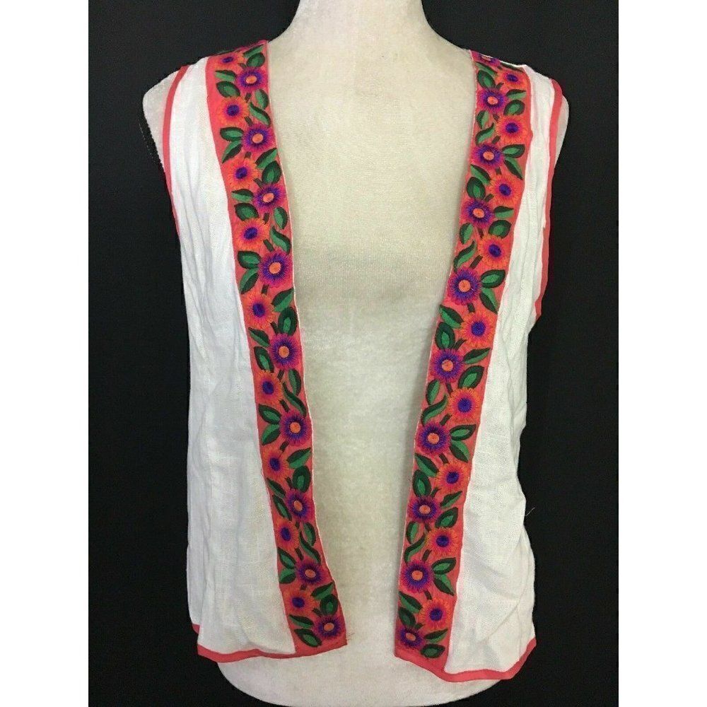 Tea Cup Womens New W Tag White Pink Green Orange 100% Linen Vest Tank Top Small